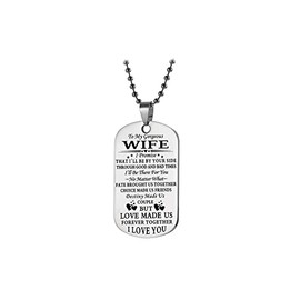 SBI Jewelry Wife I Love You Necklace for Women Love Couple Engraved Dangle Husband Anniversary Birthday Family Silver Stainless Steel Pendant Necklaces