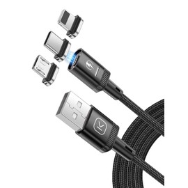 Kuulaa 3-in-1-Magnetladekabel, 3A-Schnellladekabel aus Nylon, geflochten mit LED Light Magnetic USB Ladekabel für Micro-USB, Typ C-Geräte und iProducts (Schwarz, 1M)