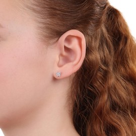 s.Oliver Stud Earrings 925 Sterling Silver Girls Children's Earrings with Synthetic Zirconia Butterfly Comes in Jewellery Gift Box, Sterling Silver, Cubic Zirconia