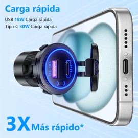 Salida USB de 12 V, carga rápida 3.0 doble salida de alimentación USB de aleación de aluminio cargador de coche interruptor, cargador rápido impermeable de 24V para motocicleta, barco, RV