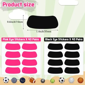 160 Pieces Sports Eye Black Stickers for Kids Football Eye Black Lettering Softball Baseball Face Stickers Fans Eye Strips with 2 Pencils for Party Game Sport Supplies (Black, Pink)