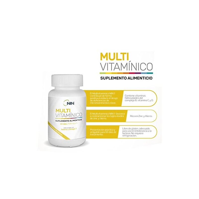Multivitamínico NIN Complejo B, Vitamina C, D, B12, Hierro