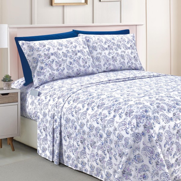 Elegant Comfort Amelia Paisley Printed 6-Piece Sheet Set,Deep Pocket 1500