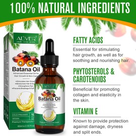Batana Öl für Haarwachstum, Batana Oil for Hair Growth, 100% natürliches und reines Bio-Batanenöl, feuchtigkeitsspendende ätherische Öle, verbessert Haar- Hautstrahlung, beugt Haarausfall vor, 60 ml