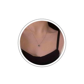 Aneneiceera Vintage Tiny Flower Choker Necklace Daisy Flower Pendant Necklace Chain Onyx Flower Chain Necklace Minimalist Silver Chain Jewellery for Women and Girls, Zinc