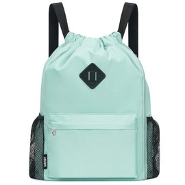 WANDF Drawstring Backpack Sports Gym Bag with Shoes Compartment, Water-Resistant String Backpack Cinch for Women Men (Mint Green, Large)