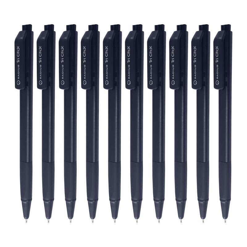 RADIUS Tri Click Retractable Ballpoint Pens, BLACK, Fine Point (0.7mm),