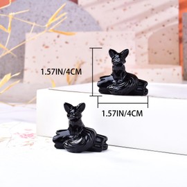 WUYOUSHI Obsidian Fox Decor Statue Crystals and Healing Stones Fox Figurine Polished Gemstones ​Bedroom Office Desk Home Decoration A Lucky Decoration