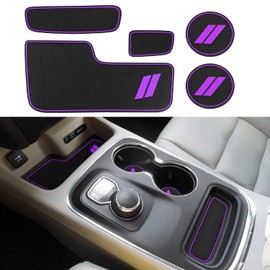 Anti-dust Custom Compatible for 2014-2020 Dodge Durango Cup Holder Insert & Center Console Shifter Liner Trim Mats | 5pc Custom Fit Non Slip Storage Bin Mat Set Interior Accessories - Purple