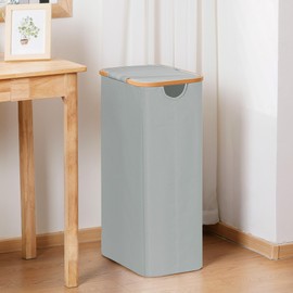 Vincona Slim Laundry Basket with Lid, Narrow Dirty Clothes Hampers for Laundry with Handle, Skinny Laundry Bin for Laundry Room, Dorm, Bedroom and Bathroom, 19.8 Gallon (75L) Silver Grey