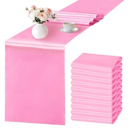 SHEJIZE 10 Pack Pink Satin Table Runner 12x108 Inches Long, Bright Silky Smooth Satin Table Runner Table Decor for Wedding Banquet Christmas Prom Event Birthday Party