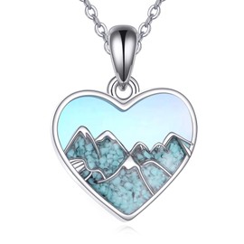 DAYLINLOVE Mountain Necklace 925 Sterling Silver Heart Moonstone Mountain Pendant Jewellery Gift for Women Men