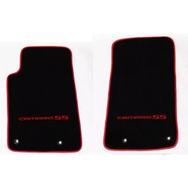 AFM NEW BLACK Floor Mats 2010-2015 Camaro Embroidered Logo & SS Red Front & Binding