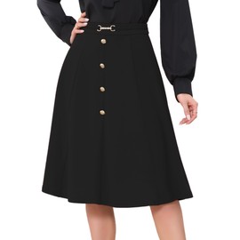 Allegra K A-Line Midi Flare Skirt for Women's Vintage High Waist Pleated Skirts Black S