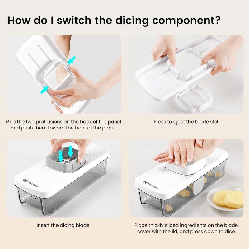 KEOUKE 8-in-1 Vertical Vegetable Chopper Mandoline Slicer with Container White