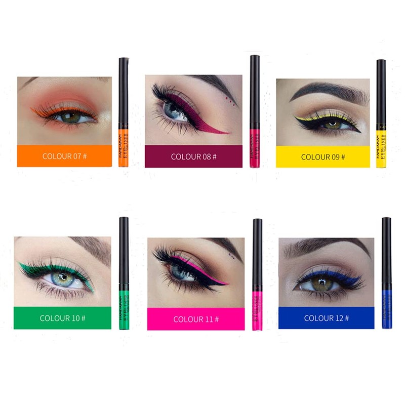 12 Colours Matte Liquid Eyeliner Set, Colourful Waterproof Smudge-Proof, Durable