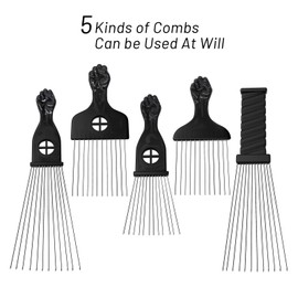 5 Pack Afro Pick Afro Comb Metal Picks for Hair, Afro Pick Combs for African American Hair Styling Tool Hair Comb for Hair Styling Hair Picks for Curly Hair Fist Pick for Hair