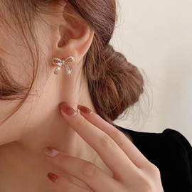 Gold Bow Earrings Rhinestone Bow Earrings Silver Bow Earrings Crystal Bow Dangle Earrings Sparkly Statement Studs Earrings Wedding Prom Jewelry GIfts