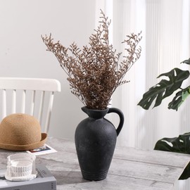 ROLLSCERAY Rustic Ceramic Vase, Farmhouse Vase with 2 Handles, Black Terracotta Vase, Pottery Vase, Boho Vase, Decorative Flower Vase for Home Decor, Table, Living Room, Shelf Decor, 9.3 Inch