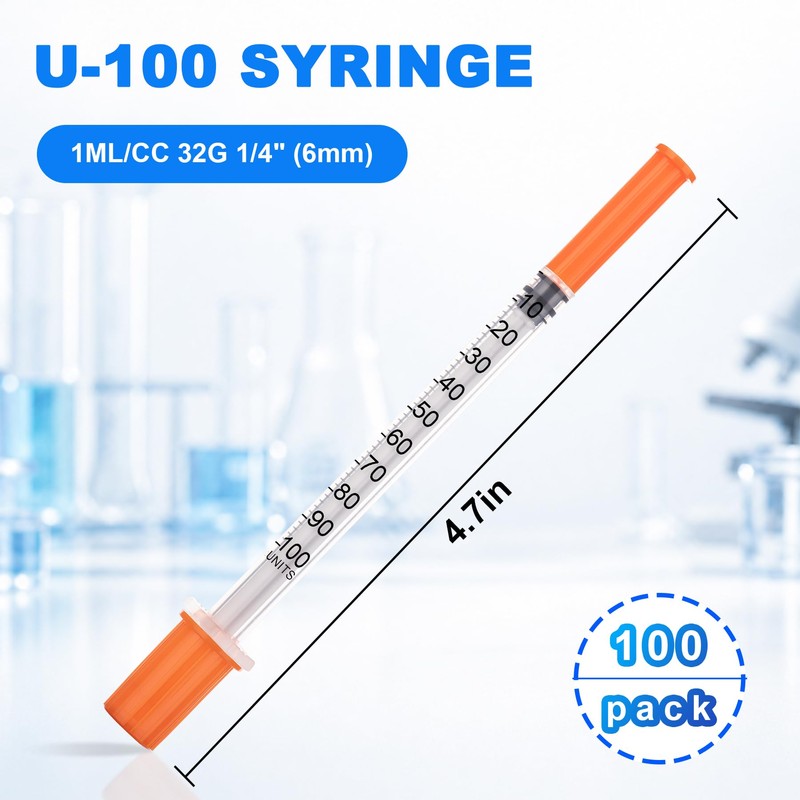 1ml Disposable Lab Syringes, 32Ga-1/4 Inch (6mm), Pack of 100