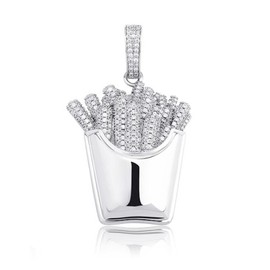 Hip-Hop Bling 3D French Fries Fast Food CZ Iced Out Pendant