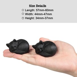 KYEYGWO Sleeping Black Obsidian Cat Statue Animal Sculpture for Home Decor, Hand Carved Kitten Figurine Cat Lover Gifts for Women Men