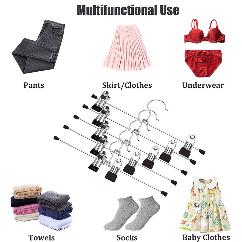 Trouser Hangers, 20 Pack Skirt Hangers with Adjustment Metal Grip
