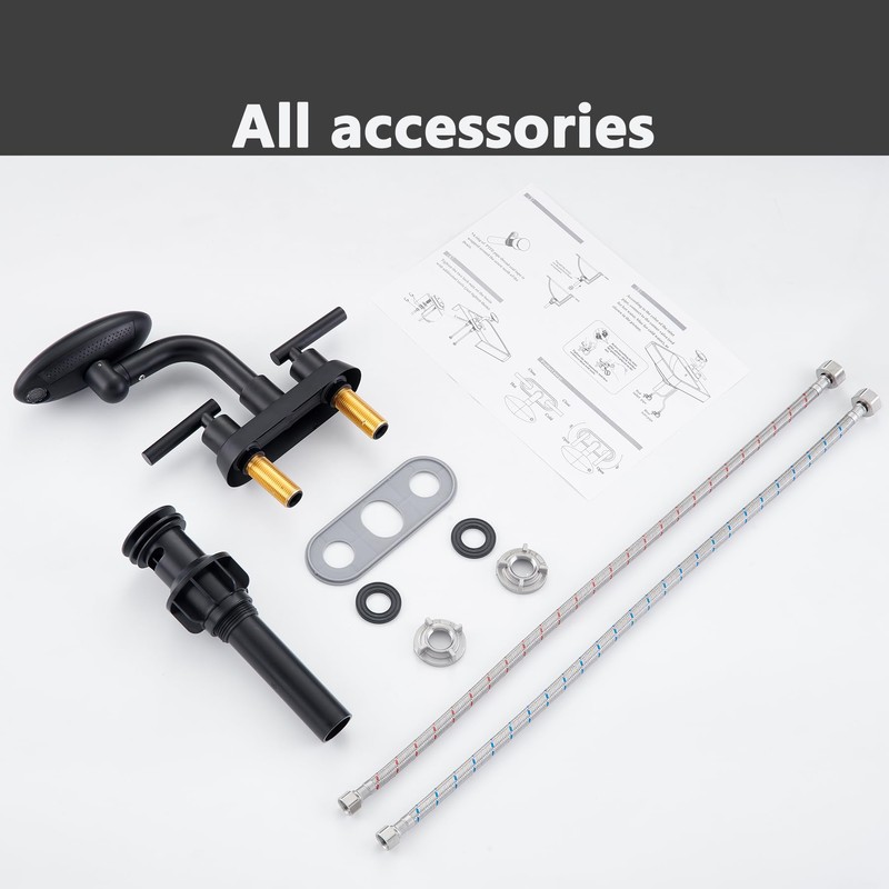 Matte Black Bathroom Sink Faucet，Modern 3 Hole Bathroom Faucet 2