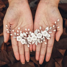 GORAIS Diadema de flores para novia, pelo de vid de cristal plateado, accesorios para el cabello para mujeres y niñas