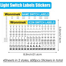 Wonninek Light Switch Labels 600PCS Waterproof Electric Breaker Panel Label Transparent Switch Identifier System for Organizing Your Home and Office