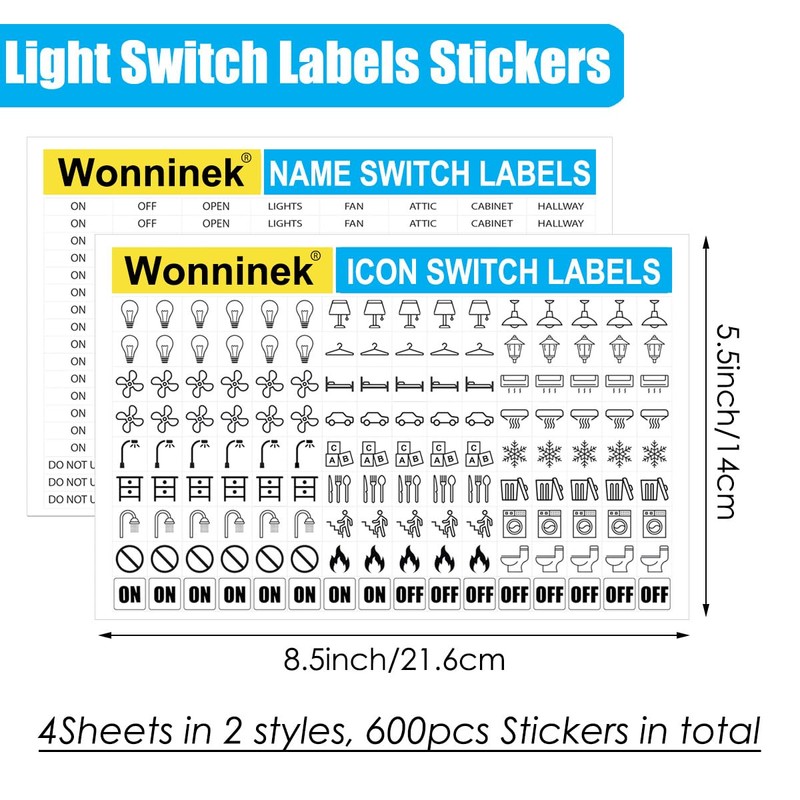 Wonninek Light Switch Labels 600PCS Waterproof Electric Breaker Panel Label