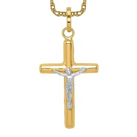 IceCarats 14K Solid Two Tone Yellow White Gold Lord Jesus Christ Crucifix Holy Cross Necklace Religious Chain Pendant Charm Only