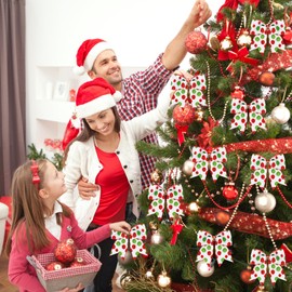 Hiagkmet 12 pcs Red Green Christmas Bows Ornaments, 6 Inch Christmas Wreaths Bows Xmas Tree Bows Glitter Dot Bows Ribbons Ornaments for Garland Wedding Holiday Party Christmas Tree Decorations