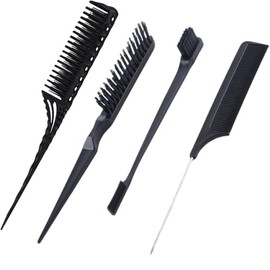 LilaLemon 4pcs Back Combing Combs, Back Tail Teasing Comb,Triple Teasing Hairdressing Combs, Strand Handle Comb Women for Backcombing Hair Roots Topping Adding Volume Antistatic