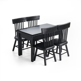 Odoria 1/12 Scale Miniature Kitchen Dining Table 4 Chairs Dollhouse Furniture Accessories, Black