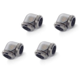 Bitspower Dual Enhance Multi-Link Adapter Fitting for 16mm OD Rigid Tubing, 90 Degree Angle, Black Sparkle, 4-pack