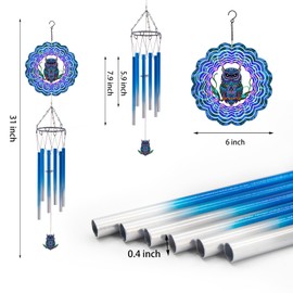 Wind Chimes with Owl Wind Spinner, Gifts for Men, Women, Retirement, Teacher, Parents - Outdoor Hanging Decor Clearance for Garden, Patio, Backyard Or Porch