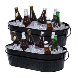 2Pack Galvanized Beverage Tub,Large Ice Bucket Champagne Bucket with Handle Ice Bucket for Parties Bar Picnic,Metal Containers Planter for Garden Yard(Black)