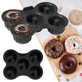 Silikon Donut Backform, 5 Raster, Schwarz, Wiederverwendbare, Antihaft-Pfanne, Kompatibel mit Ninja AF400EU, AF451EU, AF500DE und SL400EU (21 × 16 × 5 cm) (Einheitsgröße)