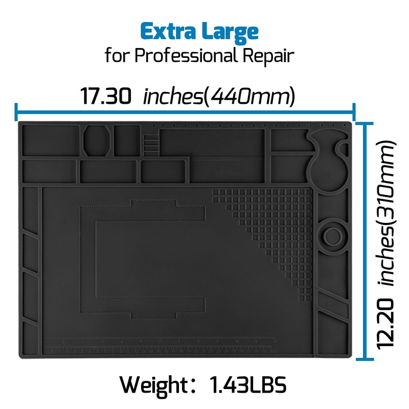 WEP M170 Silicone Soldering Mat 17.3x12.2 inches Heat-resistant with 8