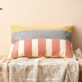 vctops Boho Geometric Tufted Lumbar Decorative Throw Pillow Cover Farmhouse Cotton Embroidery Accent Cushion Case for Couch Sofa Bed (Embroidery9, 12"x20")