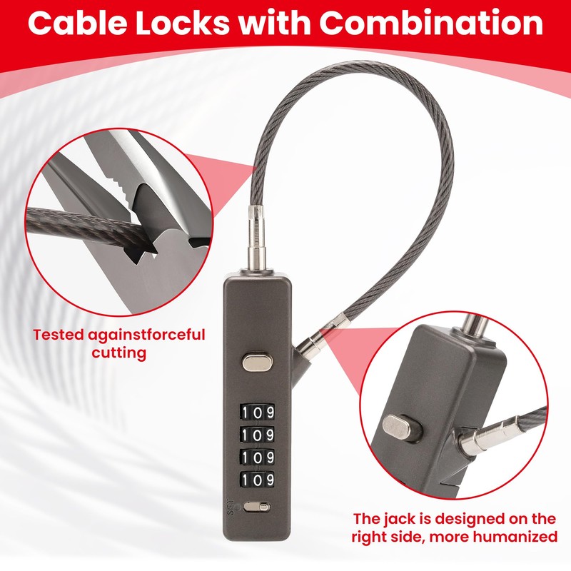 Combination Cable Lock - 3 Retractable Locks (11.8", 23.6", 47.2")