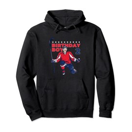 Happy 2nd Birthday Boy Hockey Player Ice Hockey Themed Pullover Hoodie