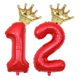 40 Inch Gold Crown Number 12 Balloons, 12th Birthday Balloons for Men Women, Red 12th Celebration Decor Happy 12th Birthday Party,12th Birthday Party Decoration Wedding Anniversary Events Supplies