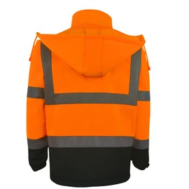 SMASYS Safety Softshell Jacket for men, High Visibility Rain coat Waterproof, Hi Vis Rain jacket workwear (orange, XL)