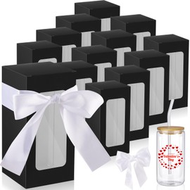 Fulmoon 36 Sets Gift Boxes with Ribbon, Thank You Tumbler Sublimation Glass Exhibition Boxes, Gift Box for 12 16 18oz Valentines New Year Holiday Drinking Glasses Cup(Black, Exhibition Style)