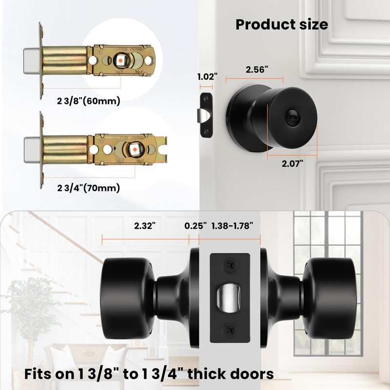Haidms 1 Pack Matte Black Door Knobs Interior, Privacy Door