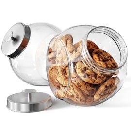 KooK Cookie Jar, Penny Jars, Candy Jar, with Lids, Candy Dish, Large Storage for Candy, Cookies and Snacks, Clear, Airtight Metal Lids, Dishwasher Safe, 74 oz, Set of 2