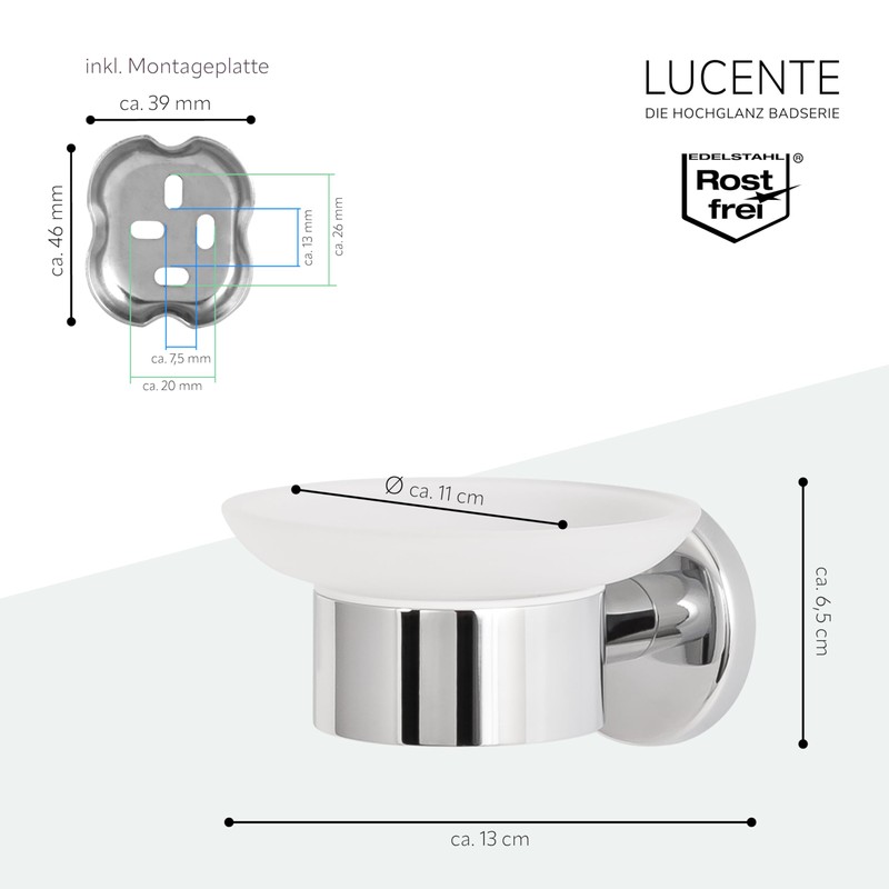 bremermann® LUCENTE Bathroom Range - Soap Dish, glass & chrome-plated