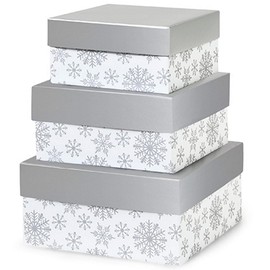 NW Silver Snowflakes Large Nested Boxes - 3 Piece Set - 4 Sets